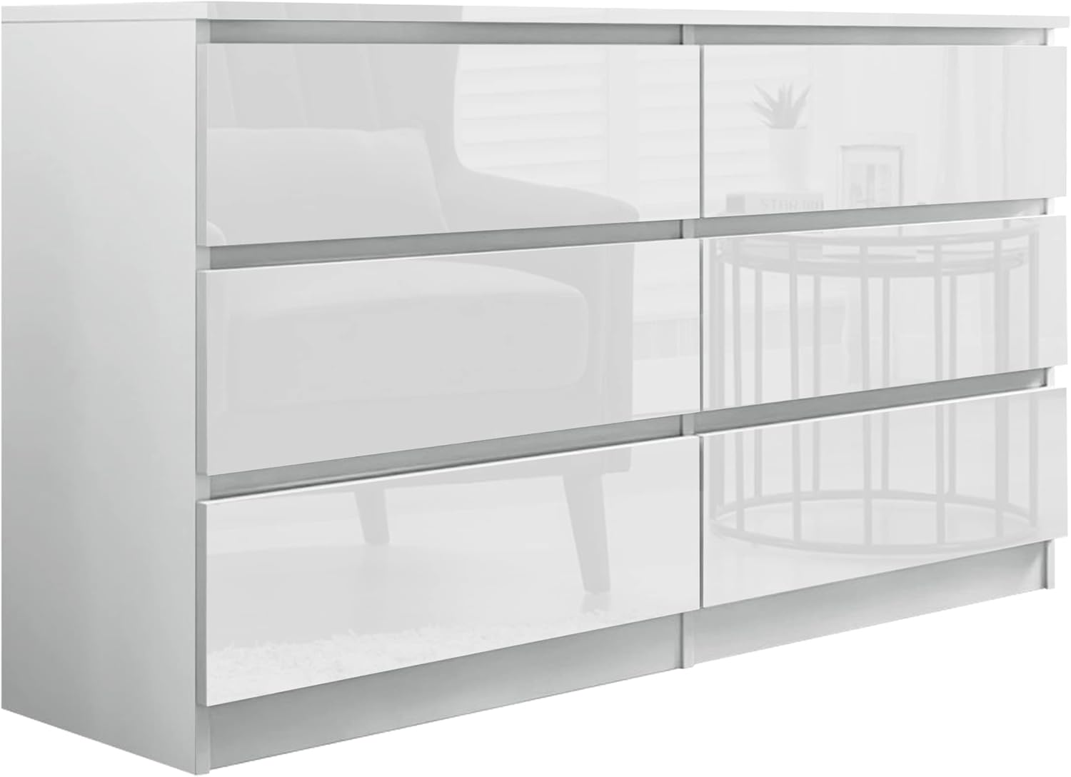 Blisswood High Gloss Chest of Drawer, 6 Drawer Bedroom Chest of Drawer