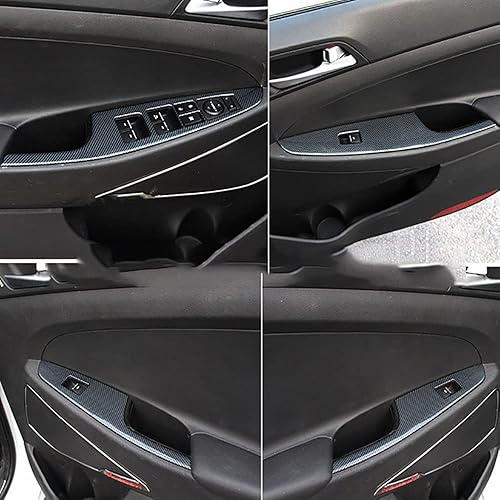 Miniatura 4 de Cubierta negra de fibra de carbono para el panel de la manija del reposabrazos del interior del automóvil, cubierta del panel de la manija de la