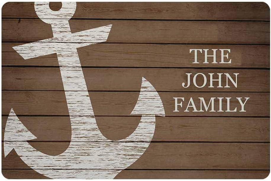 MyPupSocks Custom Mat, Personalized Text Printed Doormat Family Nautical Anchor Wooden Door Mat Rug Welcome Indoor Outdoor Decor Entrance Mat Non Slip Floor Mat Rug for Living Room 24x16 Inches