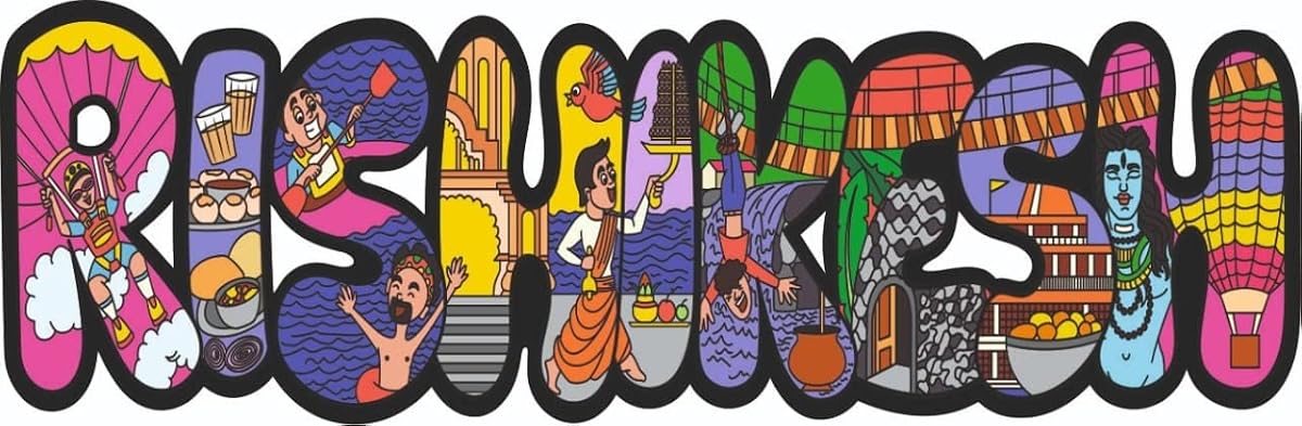 India Souvenir Wooden MDF Rishikesh Fridge Magnet (Multicolour)