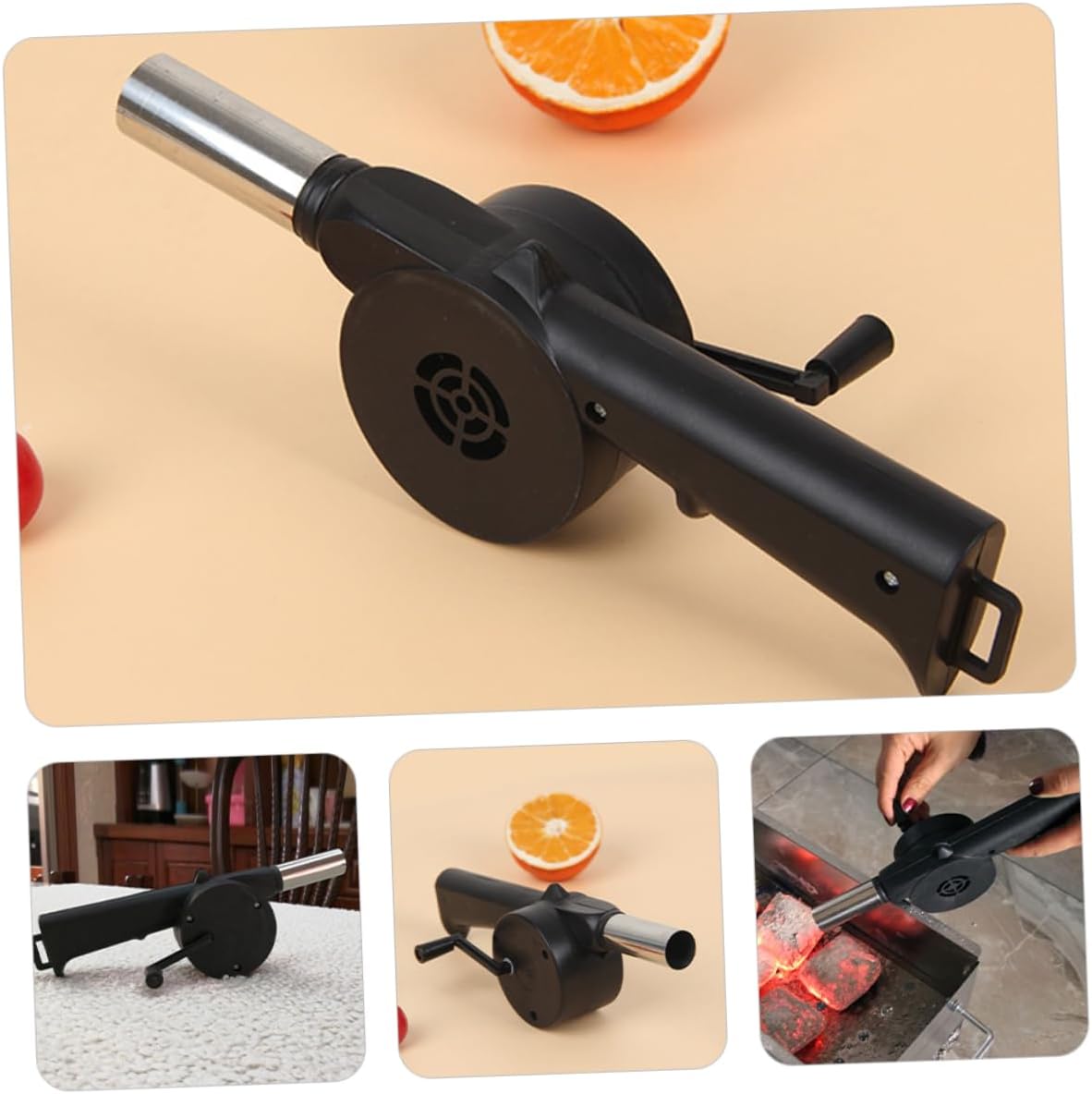 VICASKY Hand Crank Bbq Blower 3pcs Metal Plastic Portable Grill Fan