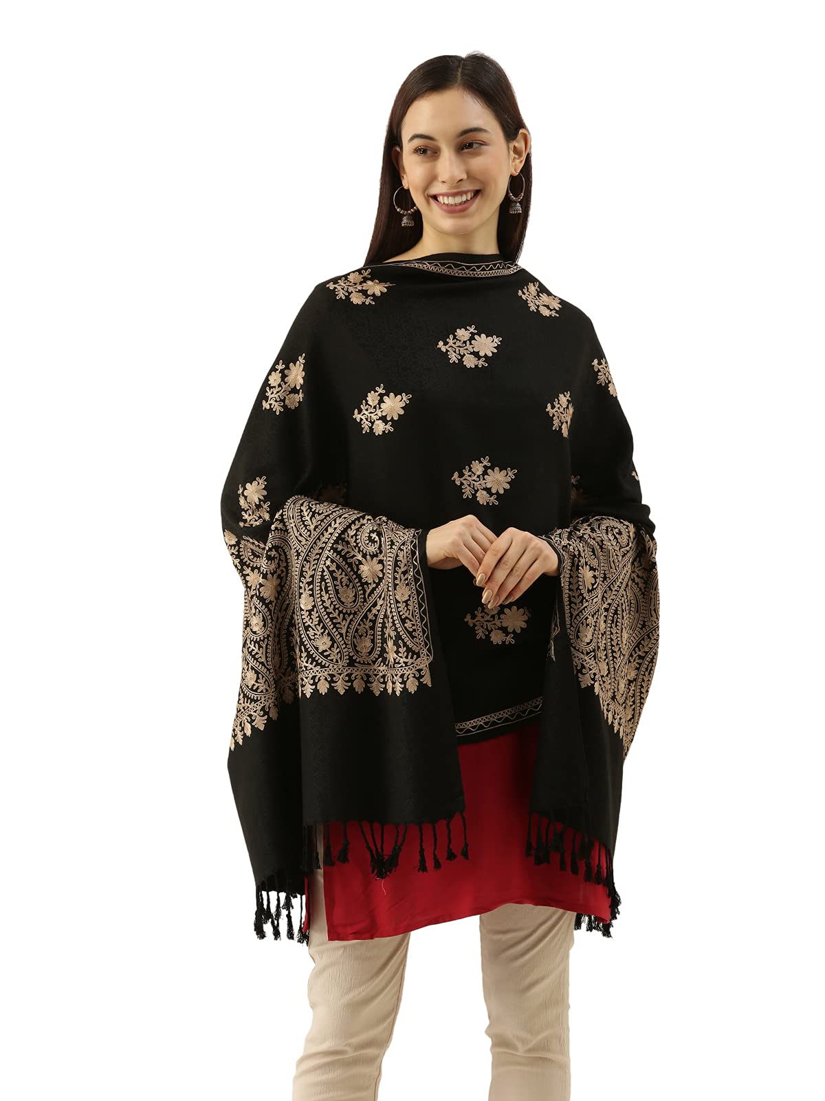 Women Kashmiri Aari Embroidery Stole (Size: 71 x 203 CM)