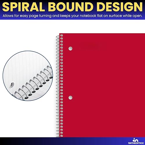 Miniatura 6 de 1InTheOffice Cuaderno de espiral de 1 materia, cuaderno espiral con rayas universitarias, 8 x 10.5 pulgadas, colores surtidos, 70 hojas, 6 unidades