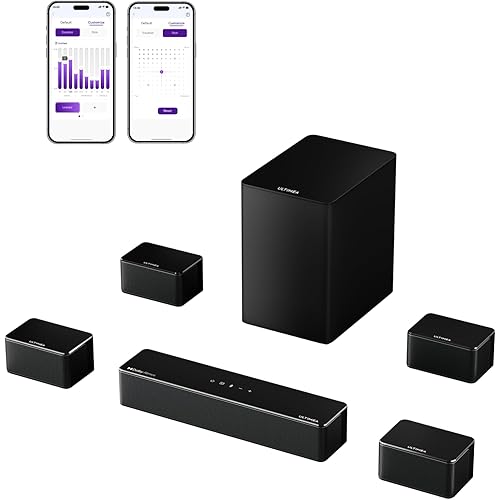 ULTIMEA 7.1Ch Soundbar with Dolby Atmos, APP Control, Surround Sound System for TV, 4 Wired Surround Speakers, Sound Bar for TV with 6.5" Wireless Subwoofer, Soundbar for TV, Poseidon D80 Upgraded