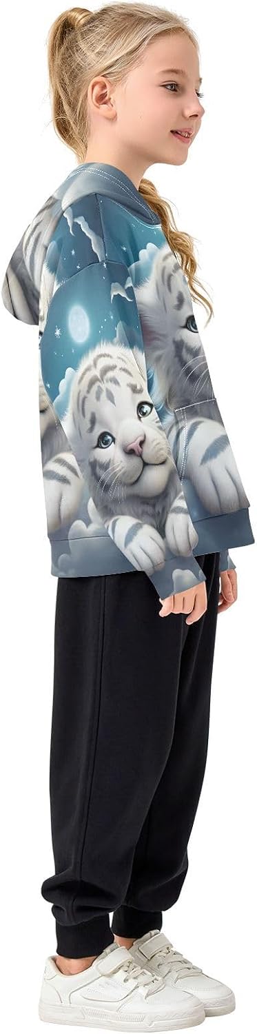 ALAZA Cute White Tiger Starry Hoodies Sweatshirt for Boys Girls Kids Hooded Pullover Top