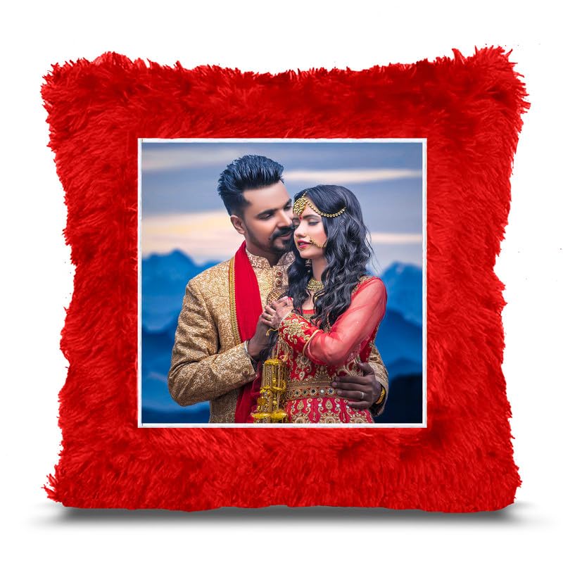 Fur Personalized Gift Photo Cushion for Boyfriend Girlfriend Husband Wife on Occasions Valentine's Day Birthday Anniversary Special Love Gift Square 15x17 inch, Red (PC8)-image-46