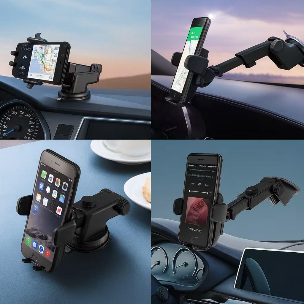 Suporte de Celular para Carro com Ventosa Reforçada Fixação no Painel Trava Automática Antiqueda Ideal para GPS Waze e Uber Compatível com Smartphones Modelo Premium