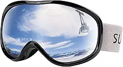 Óculos de esqui para neve Supertrip antiembaçamento 100% proteção UV com lentes duplas sobre os óculos para esqui para homens e mulheres jovens, Black Frame/Silver Lens(VLT 12%)