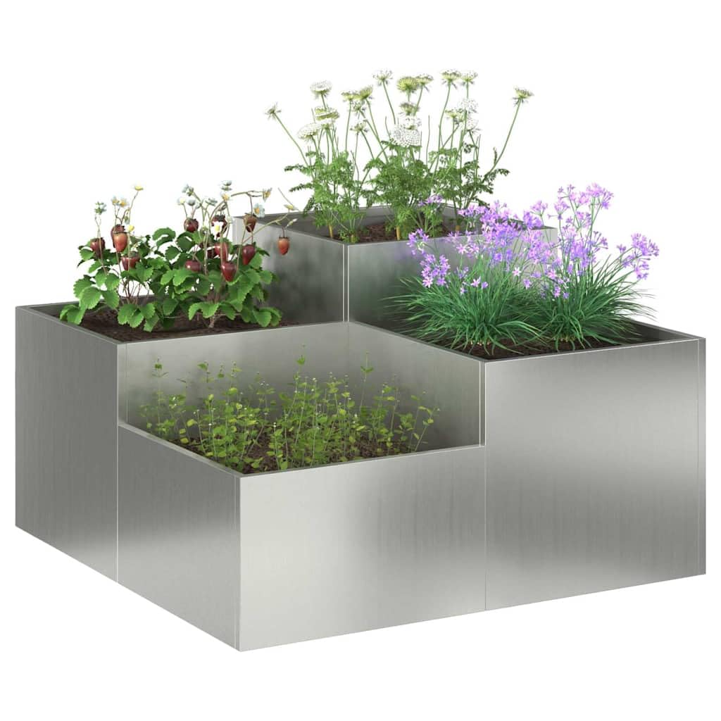 Pflanzkübel Silber 80 x 80 x 48 cm aus verzinktem Stahl, Moderne Form, robuster Blumentopf groß für Garten, Terrasse und Balkon