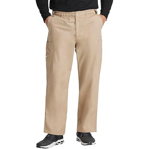 Dickies Men's Signature Elastic Waist Scrubs Pant, Dark Khaki Large