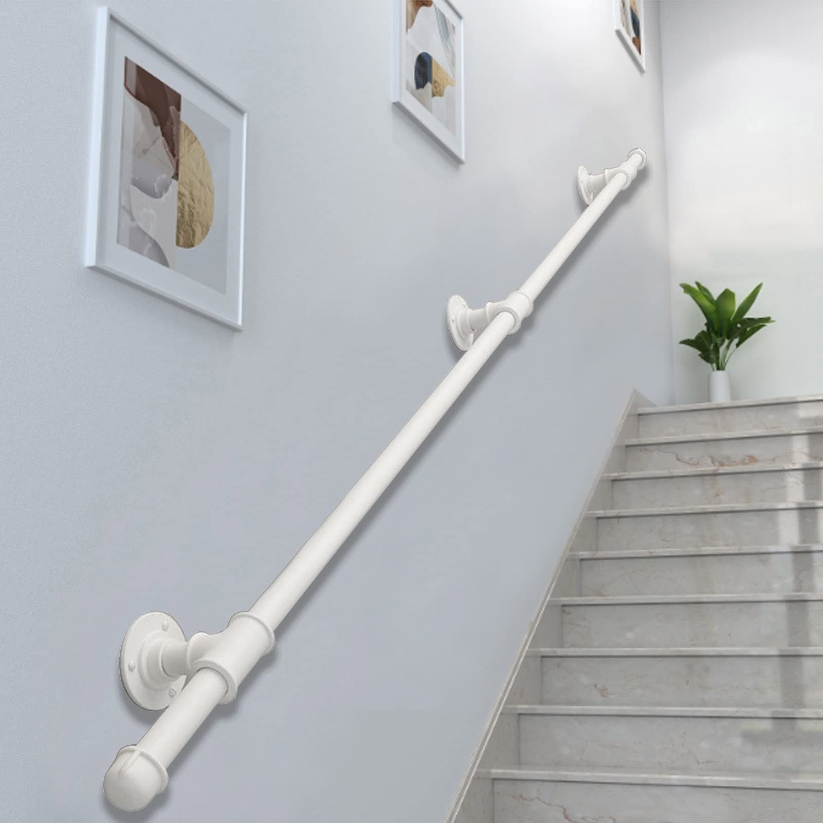 Main courante en fer forgé blanc avec kit de support complet pour escalier intérieur