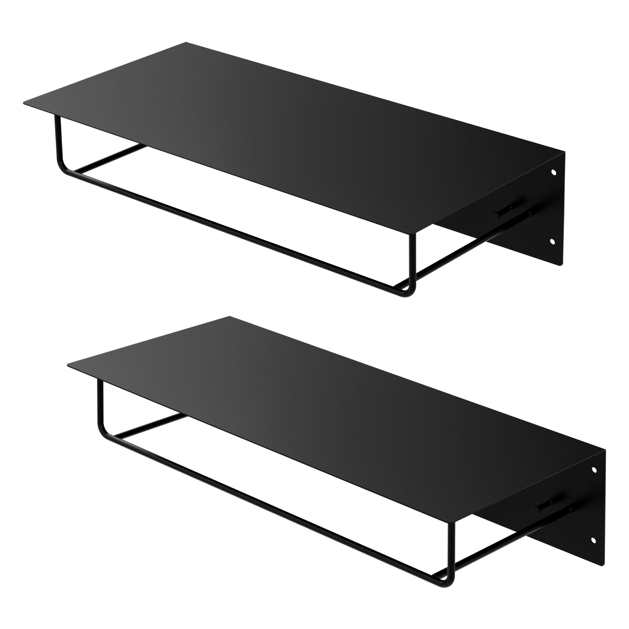 ML-Design zestaw 2 wieszaków sciennych z drazkiem na wieszaki, drazkiem na ubrania i wieszakiem na kapelusze, 60x30x15cm, czarny, metalowy wieszak do przedpokoju na kurtki i plaszcze, wieszak plaszcze