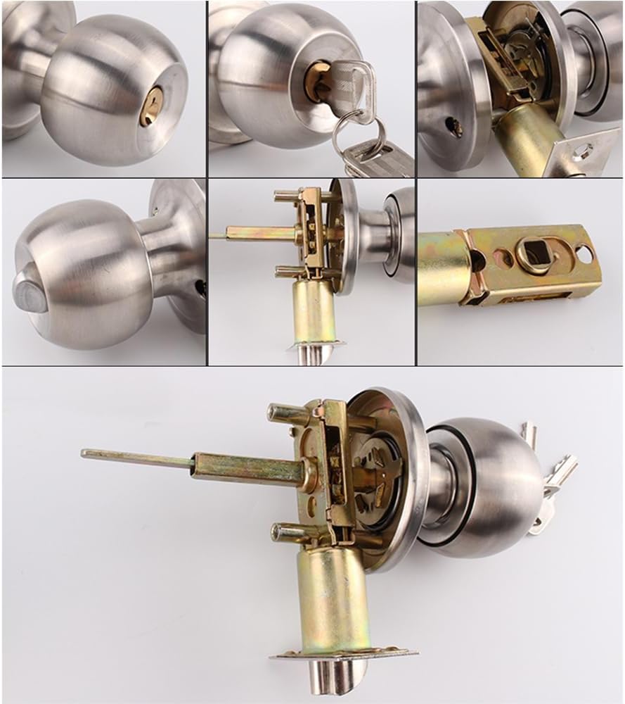 3 Pack Door Knob Latch with 9 Keys Stainless Steel Bedroom Door Locks Entry Door Knob Round Ball Handle Lock Hardware for Office Home Bedroom Bathroom