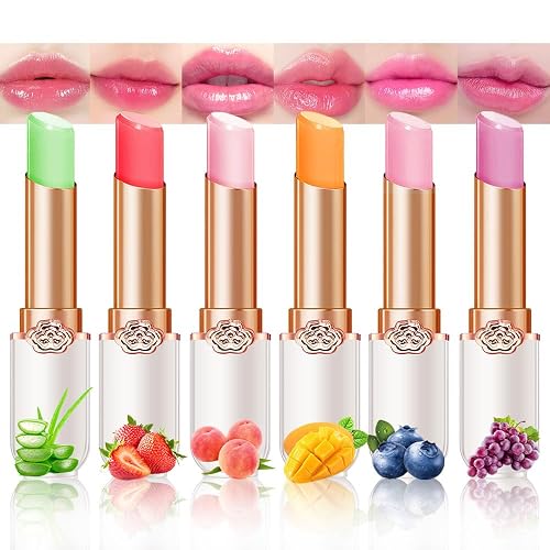 BINGBRUSH Fruit Color Changing Lipstick Set,Nourishing Magic Lipstick, 6pcs | Long-Lasting Comfort ,Personalized Shade,Deep Hydration,Fresh Looks,Natural Glow,Fruit-Flavored, Nourishing Formula - Aloe Vera + Strawberry + Peach + Mango + Blueberry + Grape - 6 Count (Pack of 1)