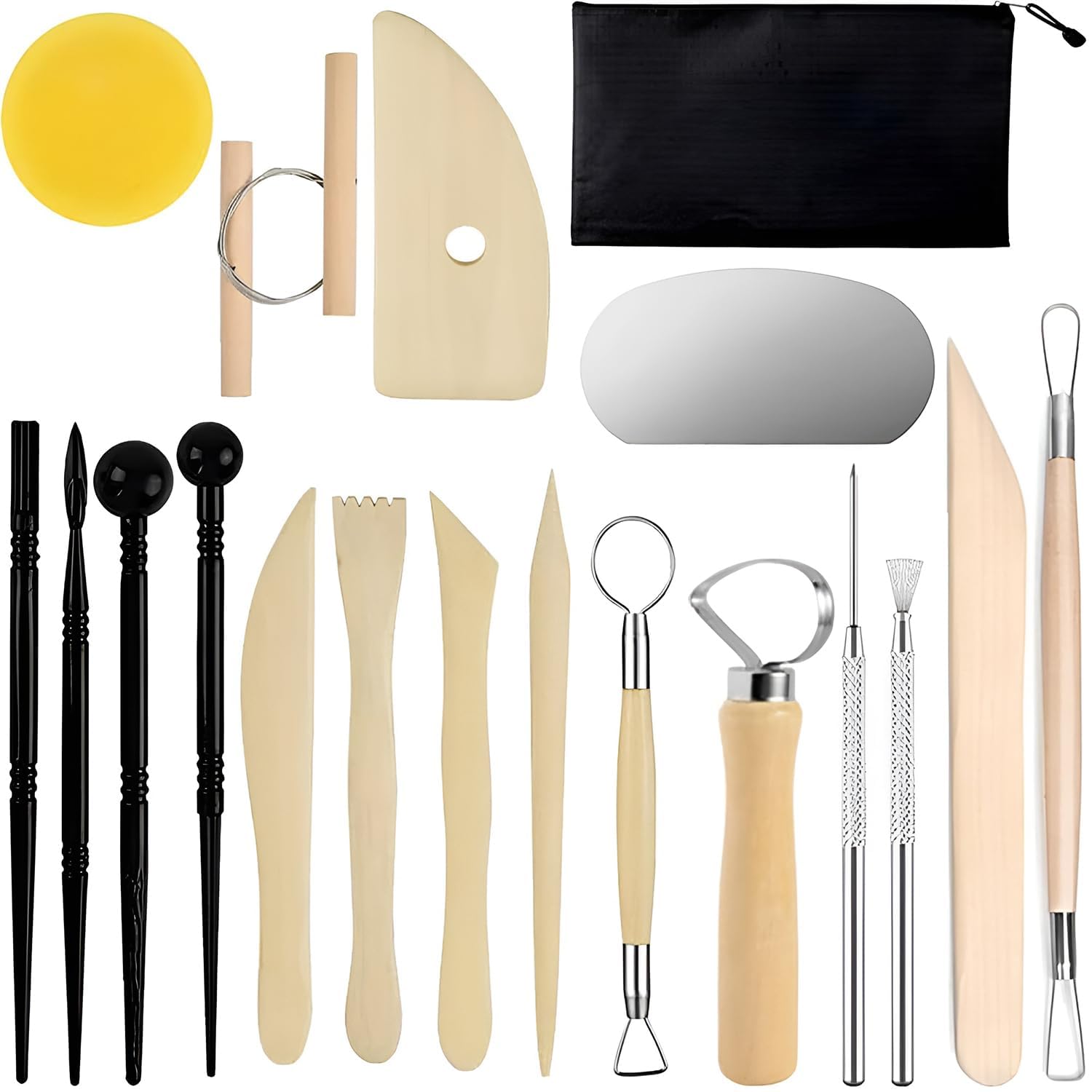 Joyzzz Clay Sculpting Tools Kit, 19 PCS Pottery Clay Sculpting Tools for Polymer, Basic Wood Ceramics Carving Tool Supplies Kit Accessories for Kids Adults Artists Modeling Shaping Art Craft