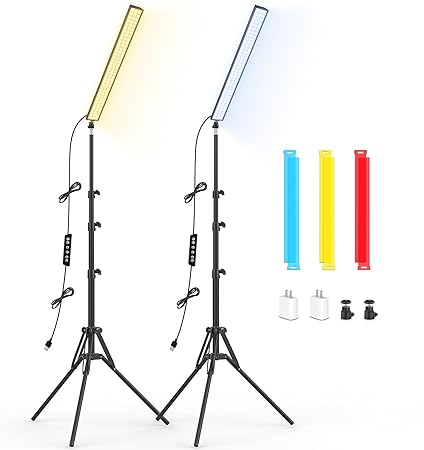 2 Pack LED Video Light Stick with 63'' Tripod Stand/Color Filter, Dimmable 2500K-8500K Bi-Color Studio Light Wand Photography Lighting Kit for Video Recording/Game Streaming/Photo Content/YouTube