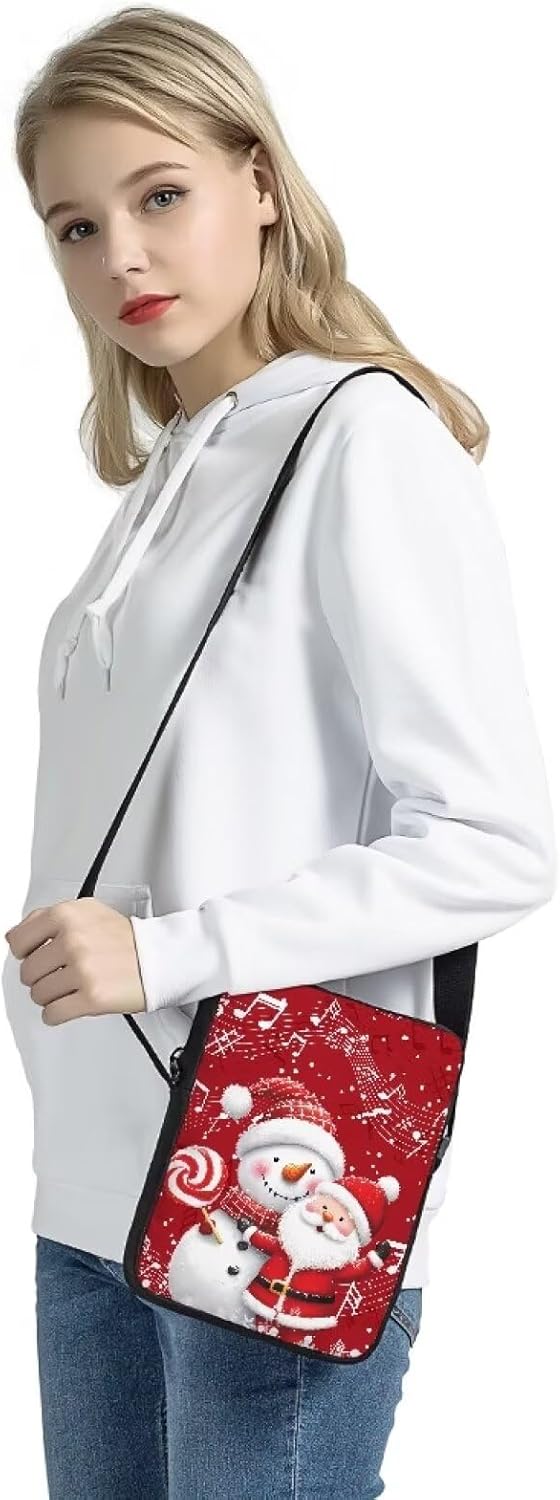 COEQINE Christmas Purse Santa Snwoman Purses for Women Lightweight Portable Machine Washable Christmas Gifts for Family Red Crossbody Bag With Strap - Image 3