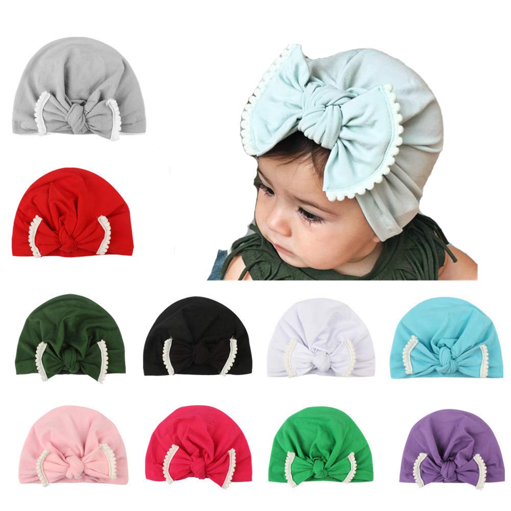Udolove Baby Headband Set- Girl Soft Turban Knot Rabbit Headwrap Hospital Hat (10pcs Bow Set)