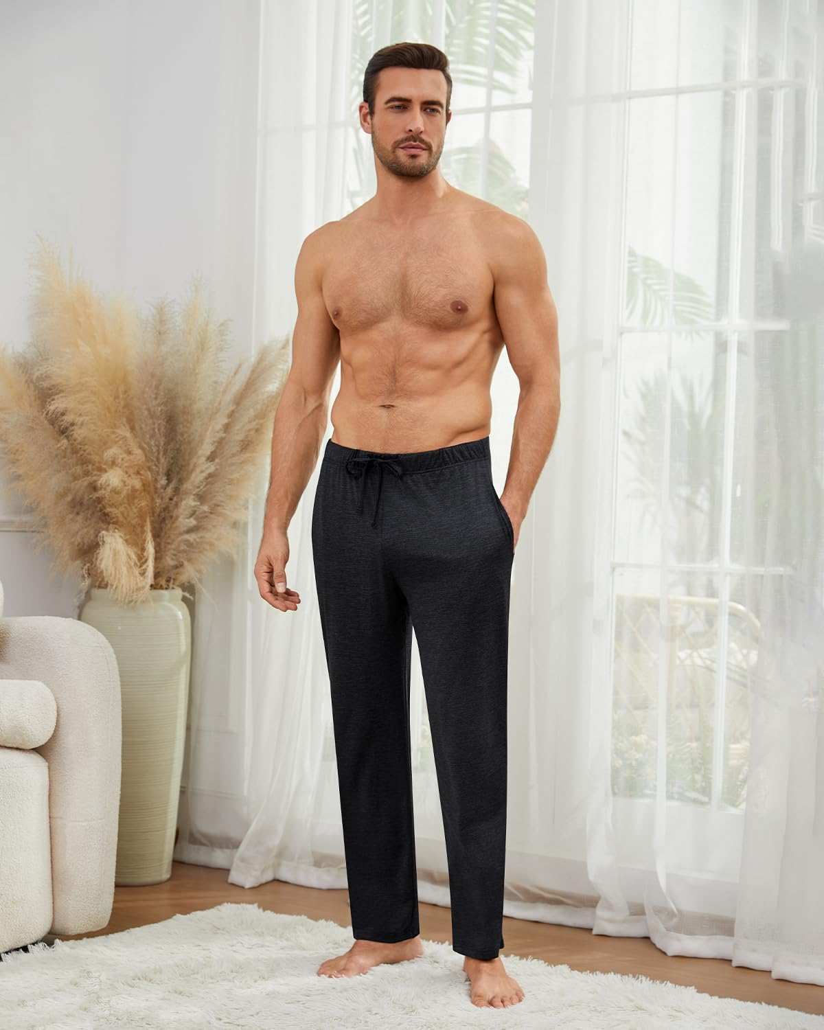 Femdouce 3 Pack Men's Pajama Pants with Pockets Soft Pajamas Bottoms for Men Drawstring Lounge Comfy Lightweight Pj Pants - Image 2