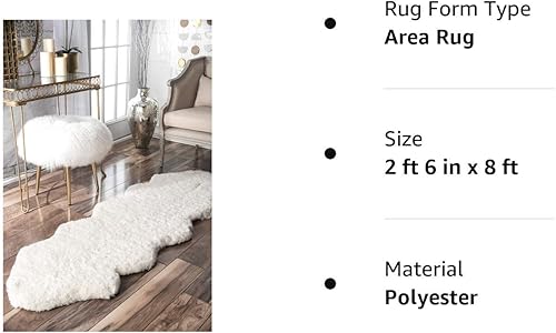Miniatura 7 de nuLOOM Alfombra de pelo largo de piel de oveja doble, 2 pies 6 pulgadas x 8 pies, natural, rectangular, 1.35 pulgadas de grosor