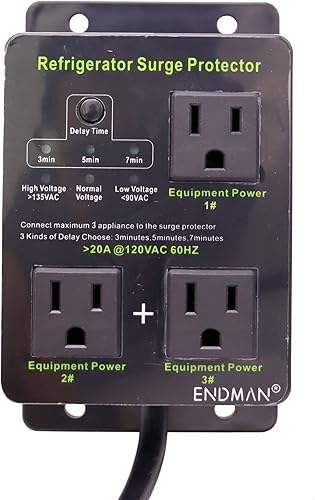 Miniatura 3 de Protector contra sobretensiones de refrigerador, protector de voltaje de tres salidas para electrodomésticos con retardo de tiempo, protege contra