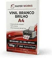 Vinil Adesivo Branco A4 50 Fl 135g Jato De Tinta Paper Works