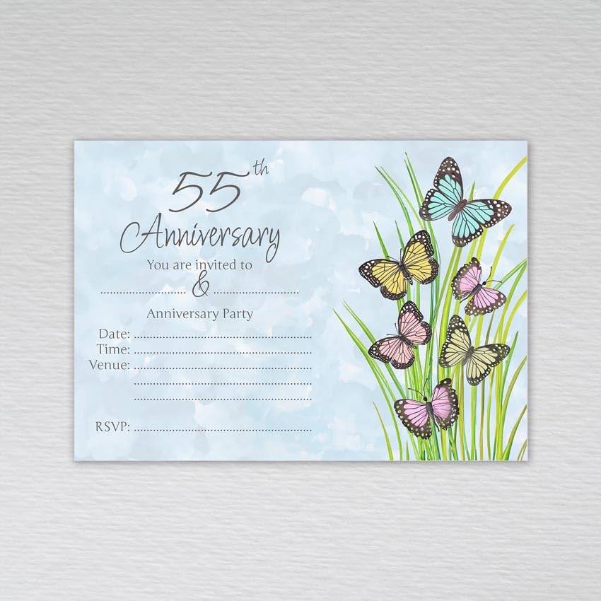 Webspectations Pack of 55th Wedding Anniversary Party Invitations: Butterfly 55th Anniversary Invites (Pack of 50 without Envelopes) — image 1