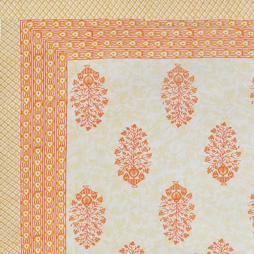 Image of BLOCKS OF INDIA Hand Block Printed 200 TC Cotton King Size Bedsheet (Orange Pot)