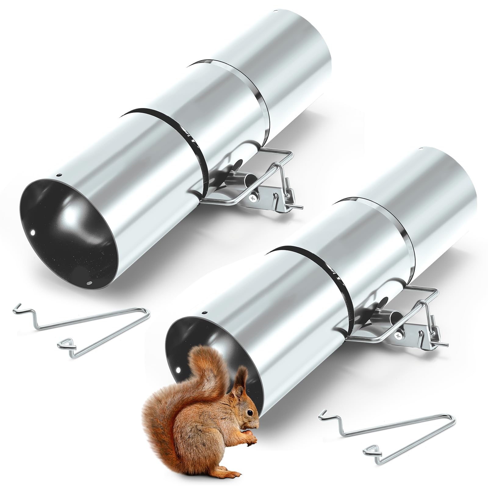Photo 1 of Qualirey 2 Pcs Tube Squirrel Trap Rust Resistant Trap 4.5'' in Diameter with a Setting Tong for Backyards Patios Gardens, Safe and Effective Pest Control Commercial and Residential Use 15''