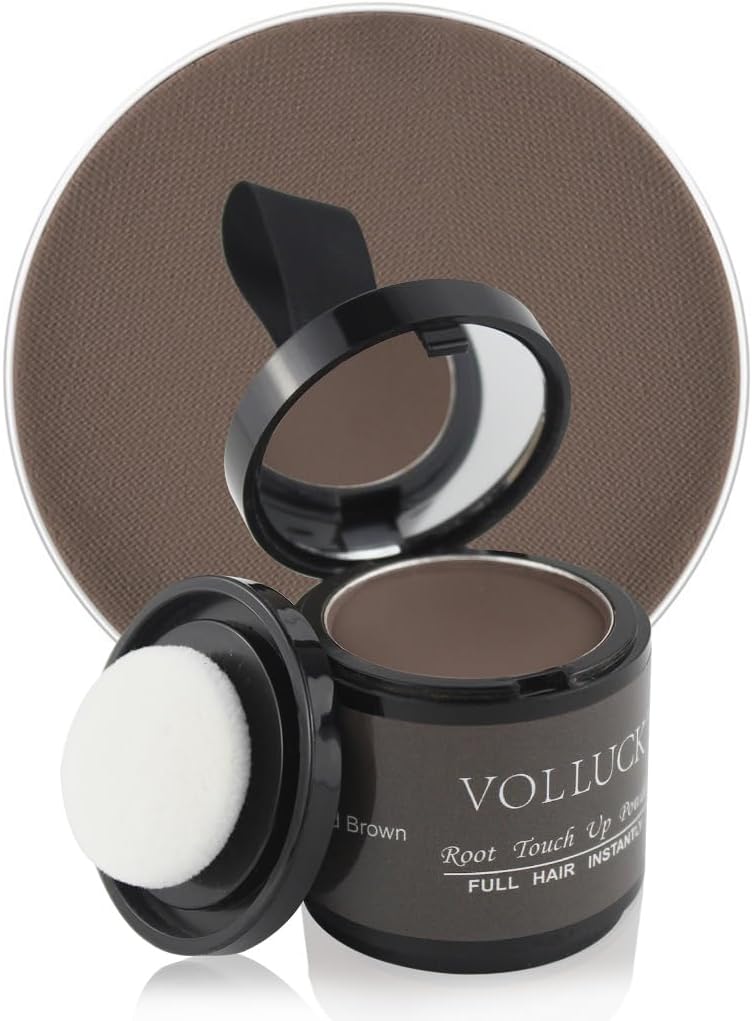 VOLLUCK Root Touch up Powder, Instant Hairline Powder for Thinning Areas and Gray Hair Coverage, Natural and Non-greasy Root Cover up for Women and Men (Medium Brown, 0.35 Ounce)