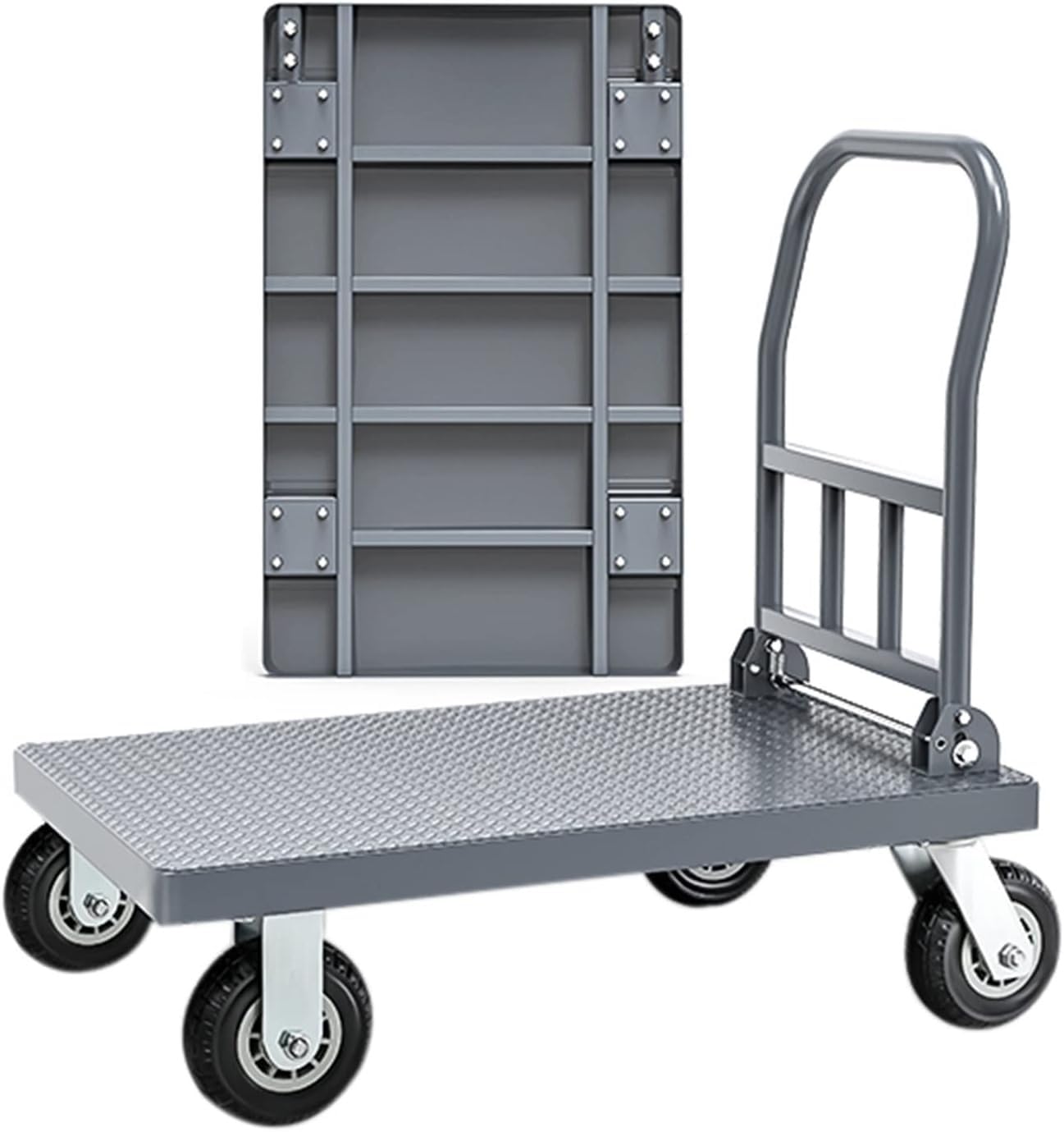 KFGISD, Hand cart with Folding Steel Platform,Push cart Foldable Heavy Duty, Non-Slip Surface, Maximum Load 600 kg with 4 Wheels,Hand Trolleys(90 * 60 * 91cm)