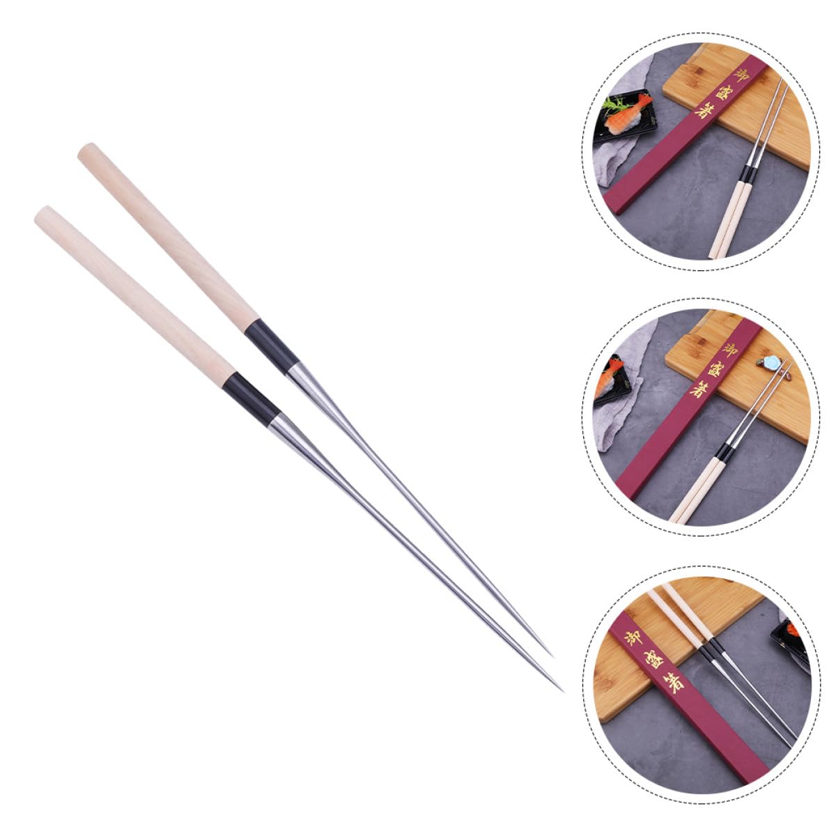 Toyvian Palillos Reutilizables de Acero Inoxidable y Madera para Sushi, Fáciles de Sostener y Llevar, Ideales para Uso Doméstico Restaurante Japonés,
