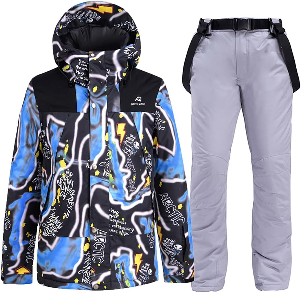 Men Waterproof Ski Jacket Pants Set Outdoor Sports Windproof Warm Skiing And Snowboarding Jacket