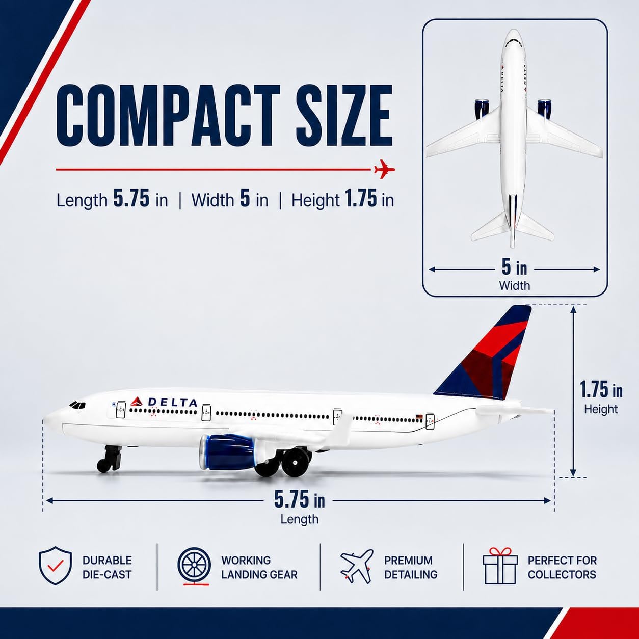 Delta Airlines Airplane Model, 5.75 Inch Plastic Model Plane, Aircraft Display Replica for Desk Office Bookshelf Home Decor, Collectible Aircraft Model Gift for Aviation Enthusiasts