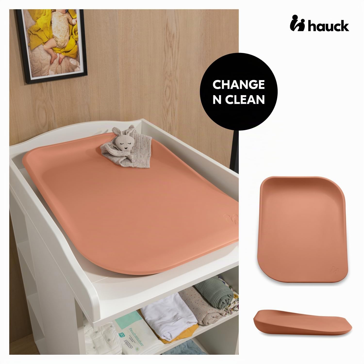 hauck Change N Clean Cambiador Bebe Impermeable - Superficie Acolchada para Cambio de Pañales - Colchoneta de Cuña Portátil y Fácil de Limpiar - sin Sustancias Nocivas - 50 x70 cm - Teja