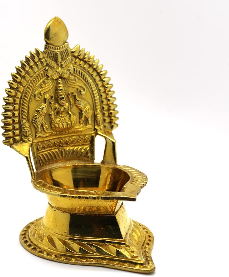 by Sengems Traditional Panchaloha Kamatchi Vilakku/Kamakshi Devi Maa Diya/Oil Lamp, Golden (Weight:450g)