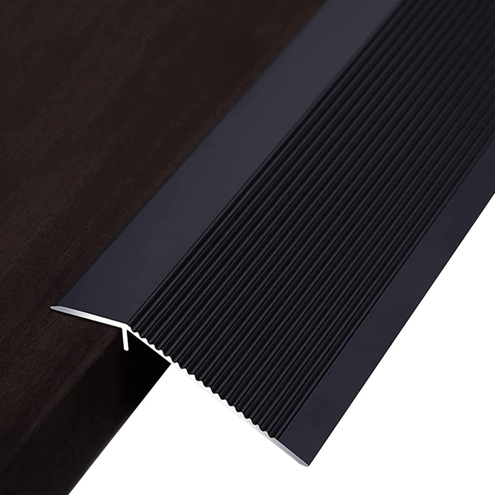 Remys Black 4 Inch Wide Doorways Threshold Reducer,Floor Transition Strip Metal, Carpet & Floor Edging Trim Strip, Floor Divider Bar Wood To Tile, Easy To Install(,Long 90Cm/35.4In)