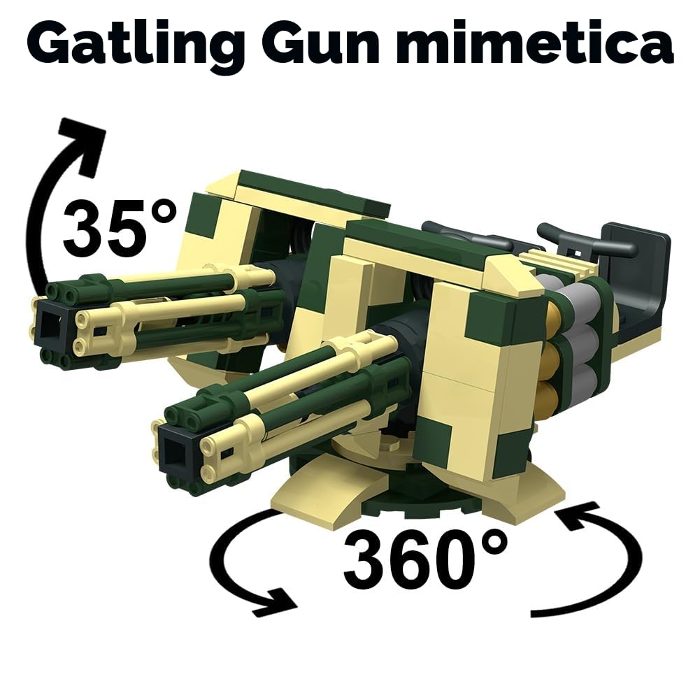 390 Pezzi Set Armi Militari Giocattoli Mattoncini Equipaggiamento Soldato, Elmetto Mimetizzato, Gilet Tattico, Scudi, Mitragliatrice Gatling, Compatibile con le Principali Minifigure