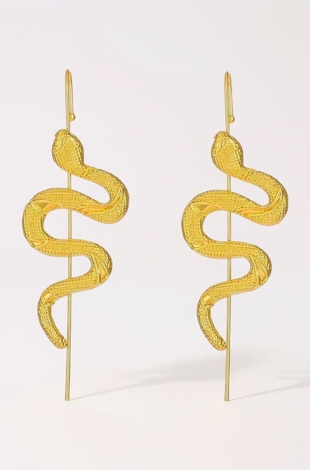 1 Pair Snake Crawler Pin Earrings- Fancy Snake Ear Hook Clip Punk Earring | Boho Ear Crawler Earrings with Snake Design