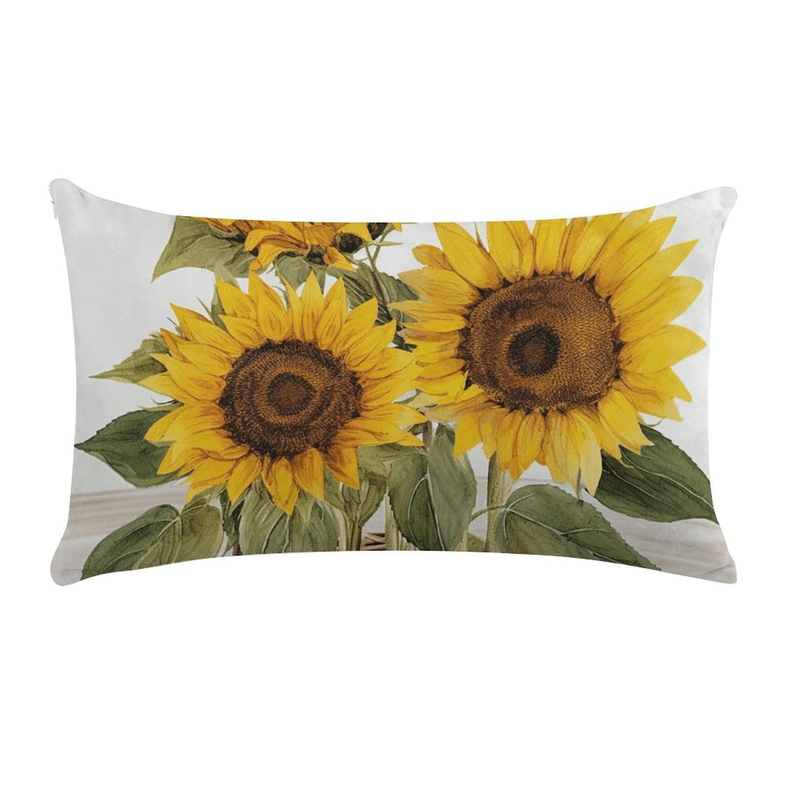 Alluring Sunflowers Summer Pillow Cases for Sofa, Super Soft Plush Pillow Cover with Zipper, Luxury Cozy Pillow Shams for All Seasons, Lightweight Pillowcases for Bedroom, 12" X 20"