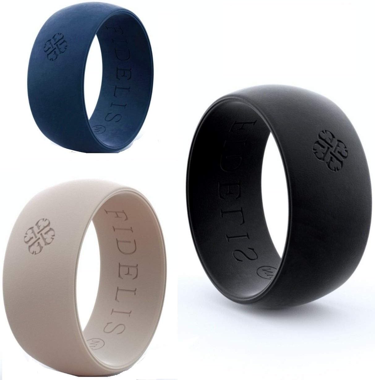 FIDELIS nv Silicone Wedding Ring Band 3 Rings Pack Premium Wedding Bands Engagement Active Men,Women,Athletes Comfortable Fit & Skin Safe Silicone Jewelry Rings (Gray Black Graphite, 9-10)