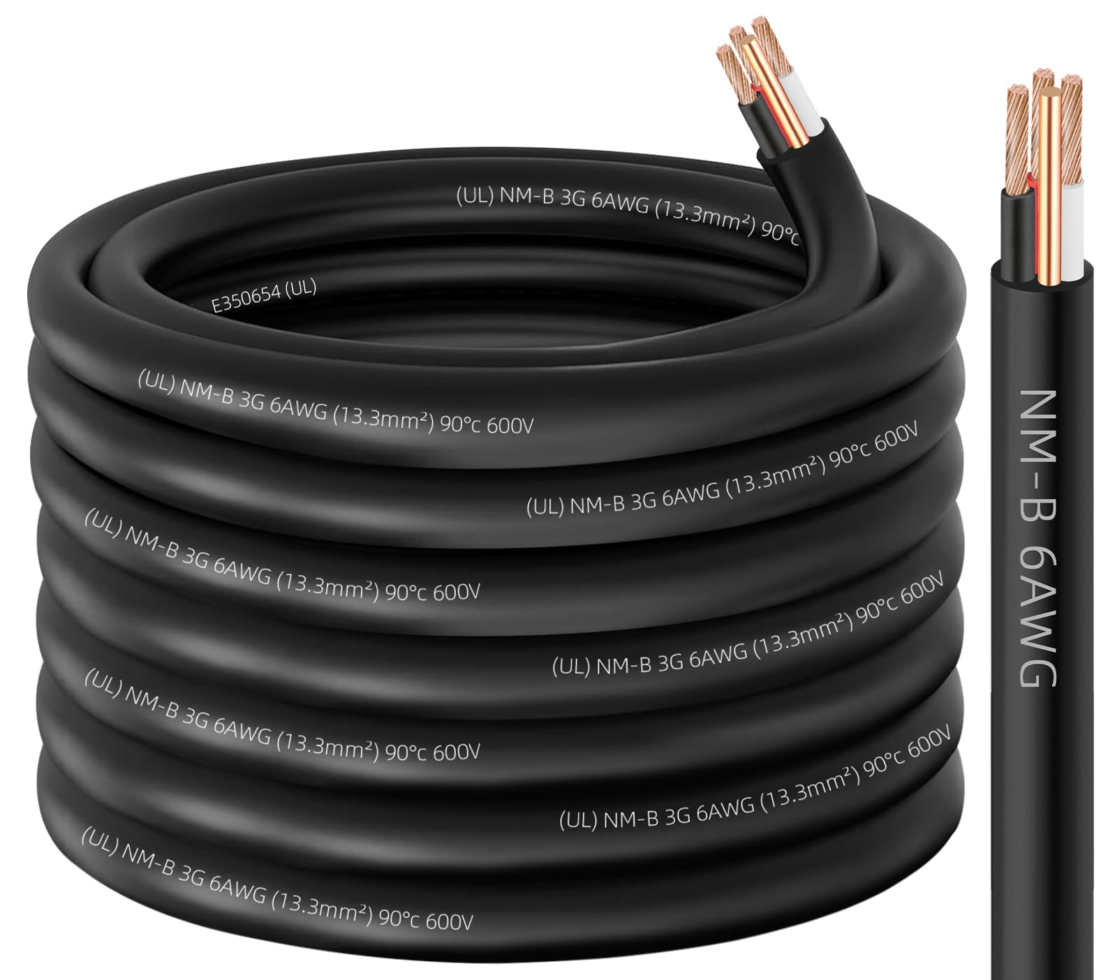 NM-B 6/3 Wire with Ground,50ft 6/3 NM-B W/G Wire 6 AWG Nonmetallic Sheathed NM-B Cable,Copper 6 Gauge 3 Conductor Residential Indoor Electrical Wiring