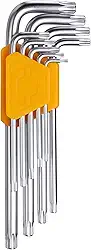 Conjunto de chaves de fenda Torx, conjunto de chaves sextavadas Allen com 9 peças, kit de chave estrela à prova de adulteração com furo de pino, aço de liga Cr-V, métrico (T10-T50) para automóveis