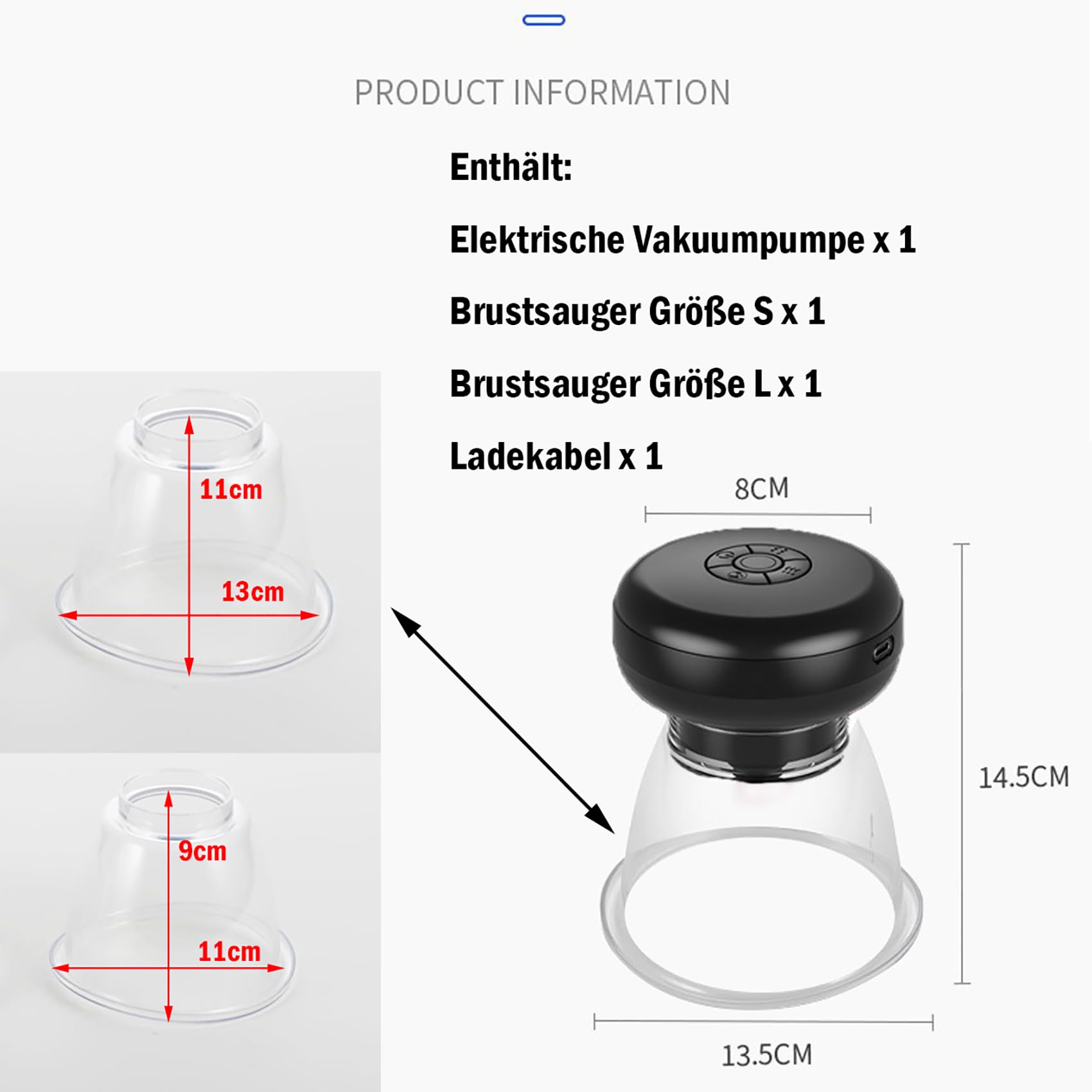 60Kpa Super Brustpumpe Vakuum Sex Elektrische Brustmassagegeräte Pumpen Vergrößerung Nippelsauger Brustsauger Mit 3 Vibrationsmotor, Heizmodus Und 9 Saugmodus Sex Toy Für Frauen,Schwarz,Set