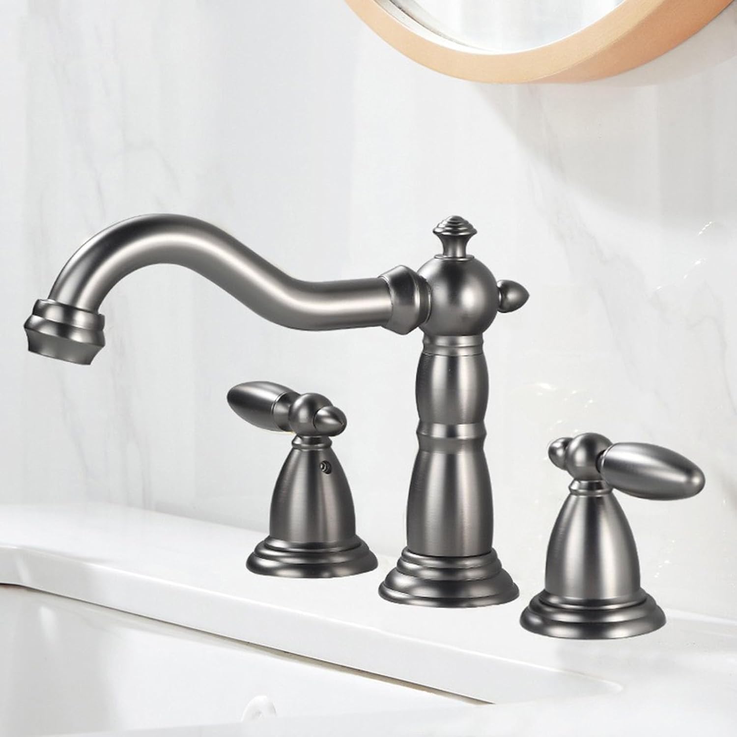 Grifo de Lavabo Moderno Pistola de Agua Caliente Y Fría de 3 Orificios Grifo Del Fregadero Baño Grifos Mezclador de Baño Doble Mango Color Gris