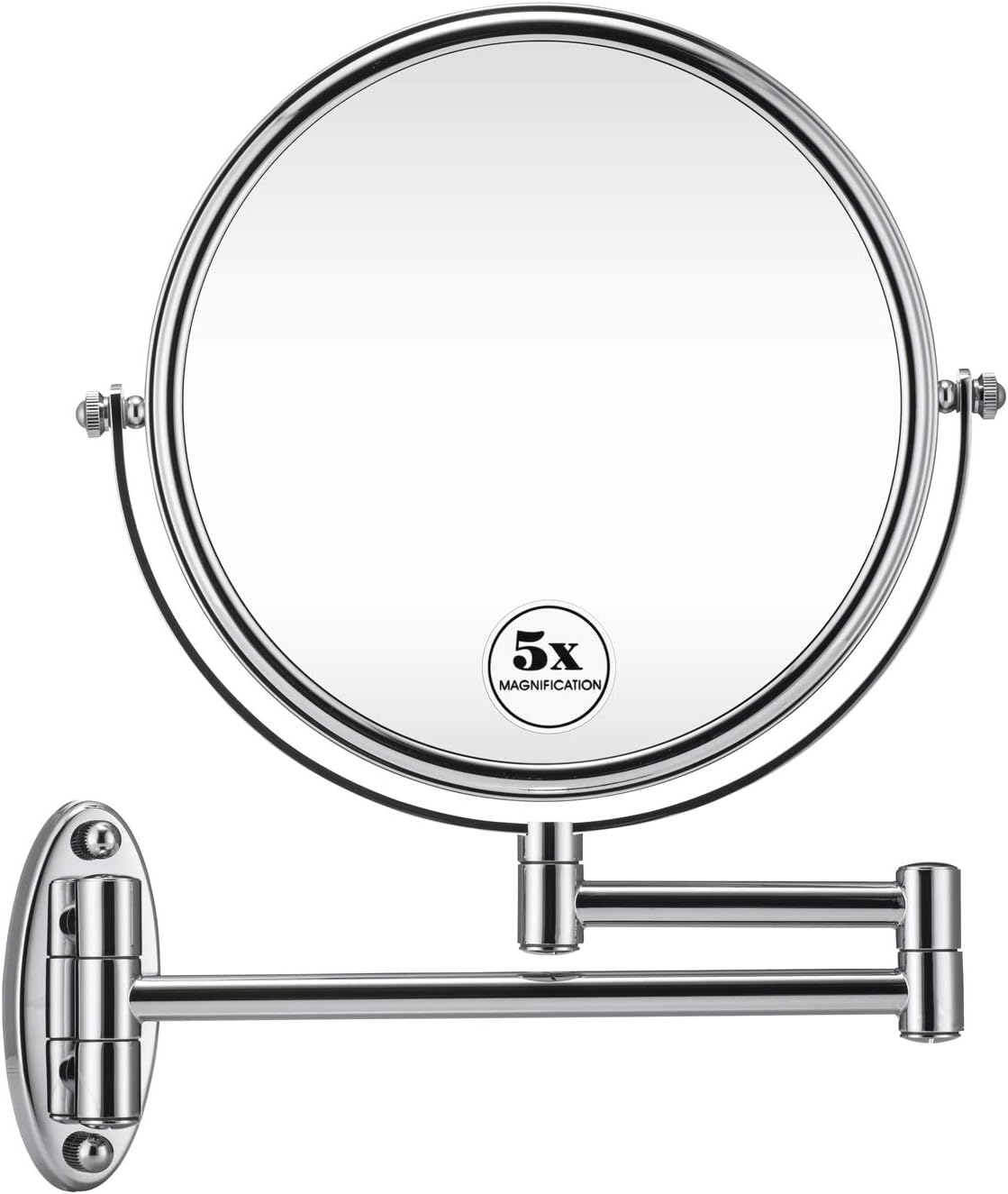 5X Wall Mounted Makeup Mirror - Double Sided Magnifying Makeup Mirror for Bathroom, 8 inch Extension Polished Chrome Finished Mirror