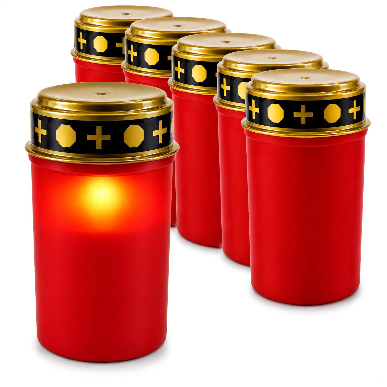 Com-Four 06 Pieces V1 - Battery Operated Com-Four® 6X Led Grave Light - Led Candle Eternal Light - Red Grave Candle With Flickering Effect (06 Pieces V1 - Battery Operated)