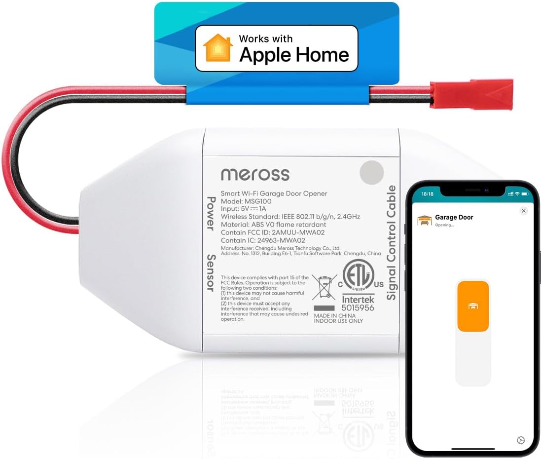 meross Smart Garage Door Opener Remote for Apple HomeKit, Amazon Alexa, Google Assistant, SmartThings, Multiple Notification Modes, No Hub Required