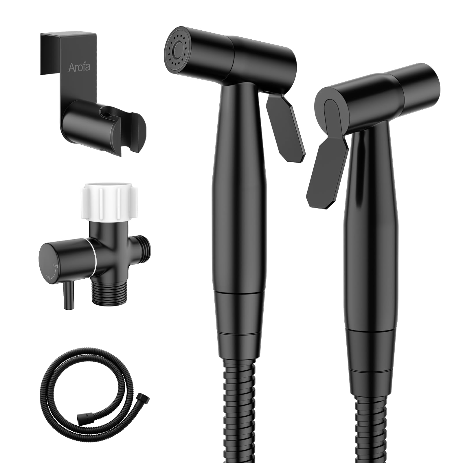 Arofa Black Handheld Bidet Sprayer, Bidet Attachment for Toilet, 2 Pack | Muslim Shower Toilet, Leak-Free Bidet Hose, Tank or Wall Mount, Feminine/Baby Wash, Cloth Diaper Rinse, Easy Installation