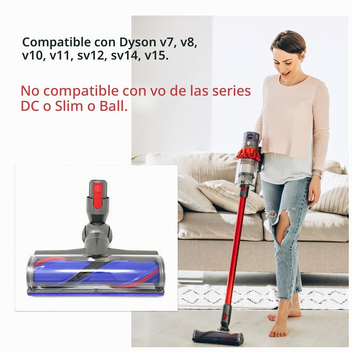 Cabeza directa eléctrica para Dyson v7 v8 v10 v11 v15 madera dura piso fijación cerdas rodillo cepillo Partes de aspiradora